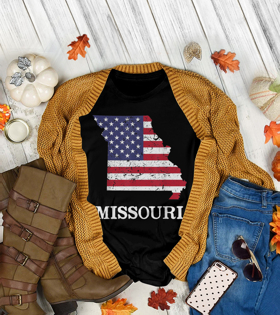 Missouri Map American Flag Independence Day Pride T-Shirt