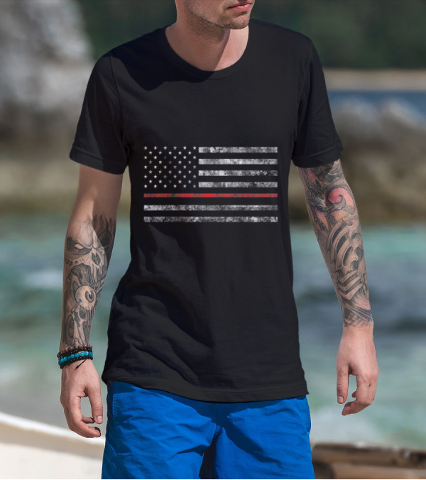 Thin Red Line American Flag Firefighter Long Sleeve T T-Shirt