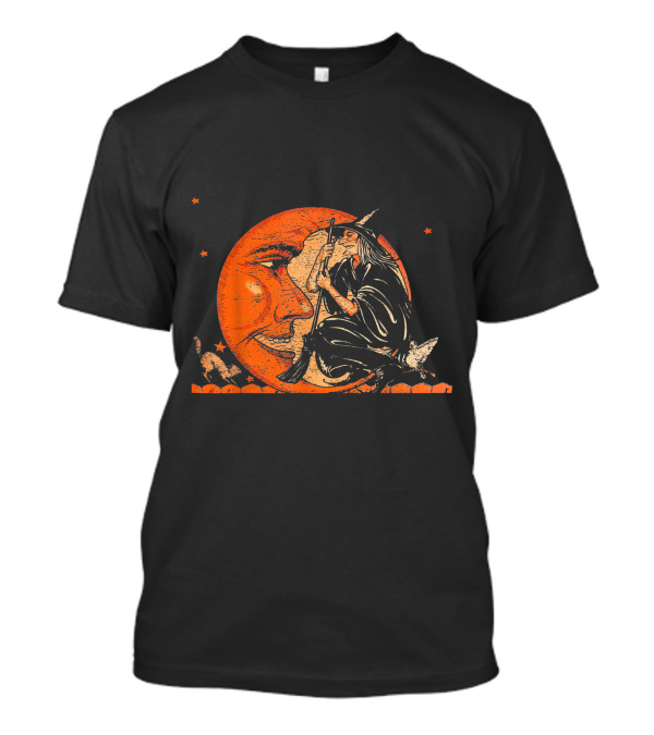 Great Vintage Witch And Moon With Cat And Stars T-Shirt