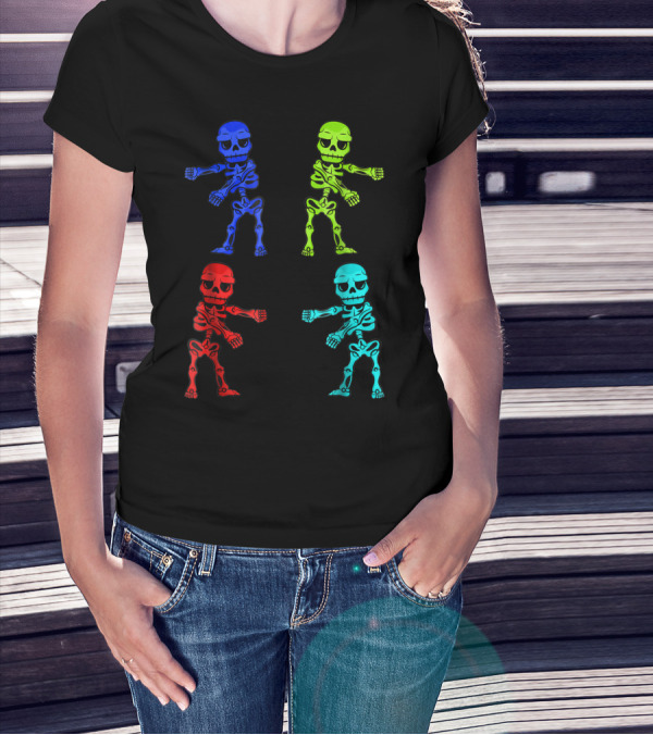 Skeleton Flossing Dance Multicolored Halloween T-Shirt