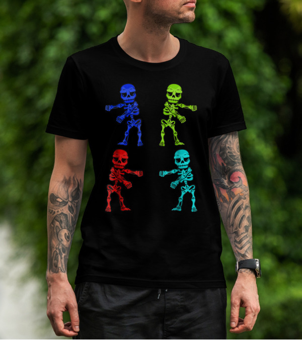 Skeleton Flossing Dance Multicolored Halloween T-Shirt