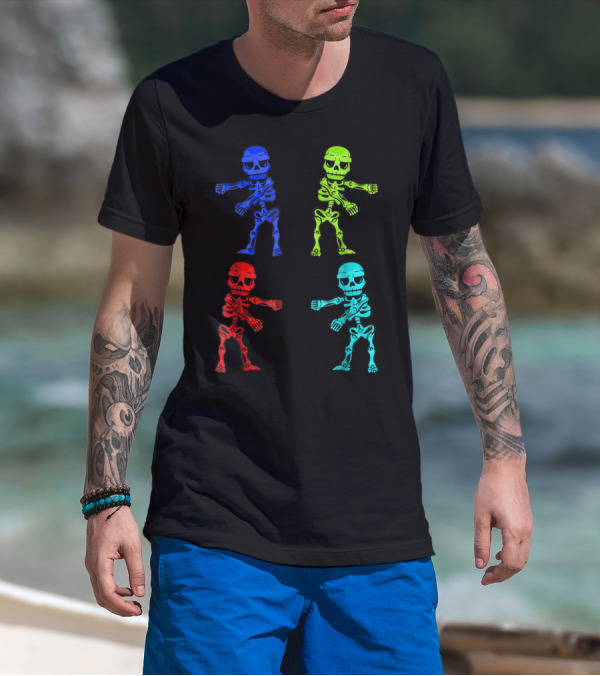 Skeleton Flossing Dance Multicolored Halloween T-Shirt
