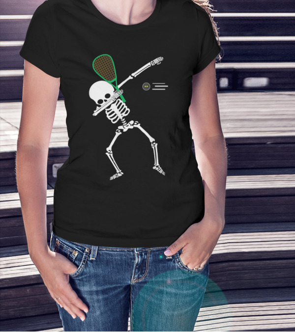 Dabbing Skeleton Halloween Squash Racket Player T-Shirt