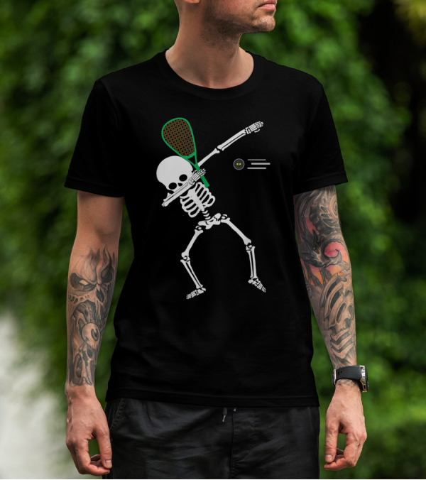 Dabbing Skeleton Halloween Squash Racket Player T-Shirt