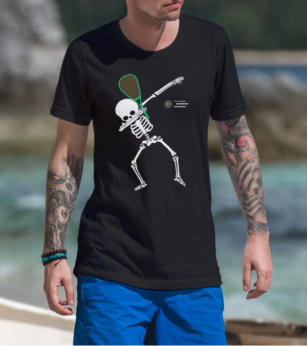 Dabbing Skeleton Halloween Squash Racket Player T-Shirt
