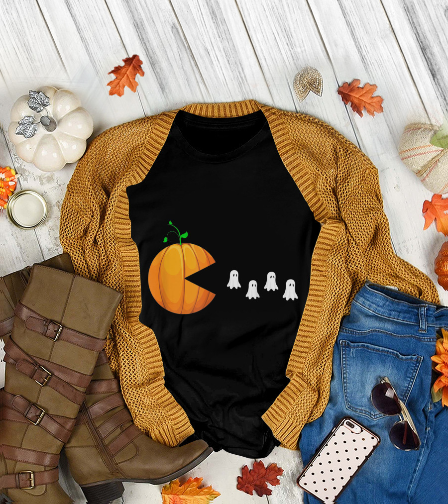 Funny Halloween Pumpkin Ghost Chomp Game T-Shirt