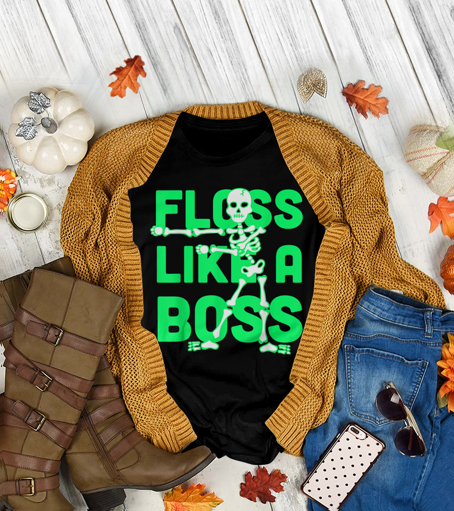 Floss Dance Like A Boss Halloween Skeleton T-Shirt