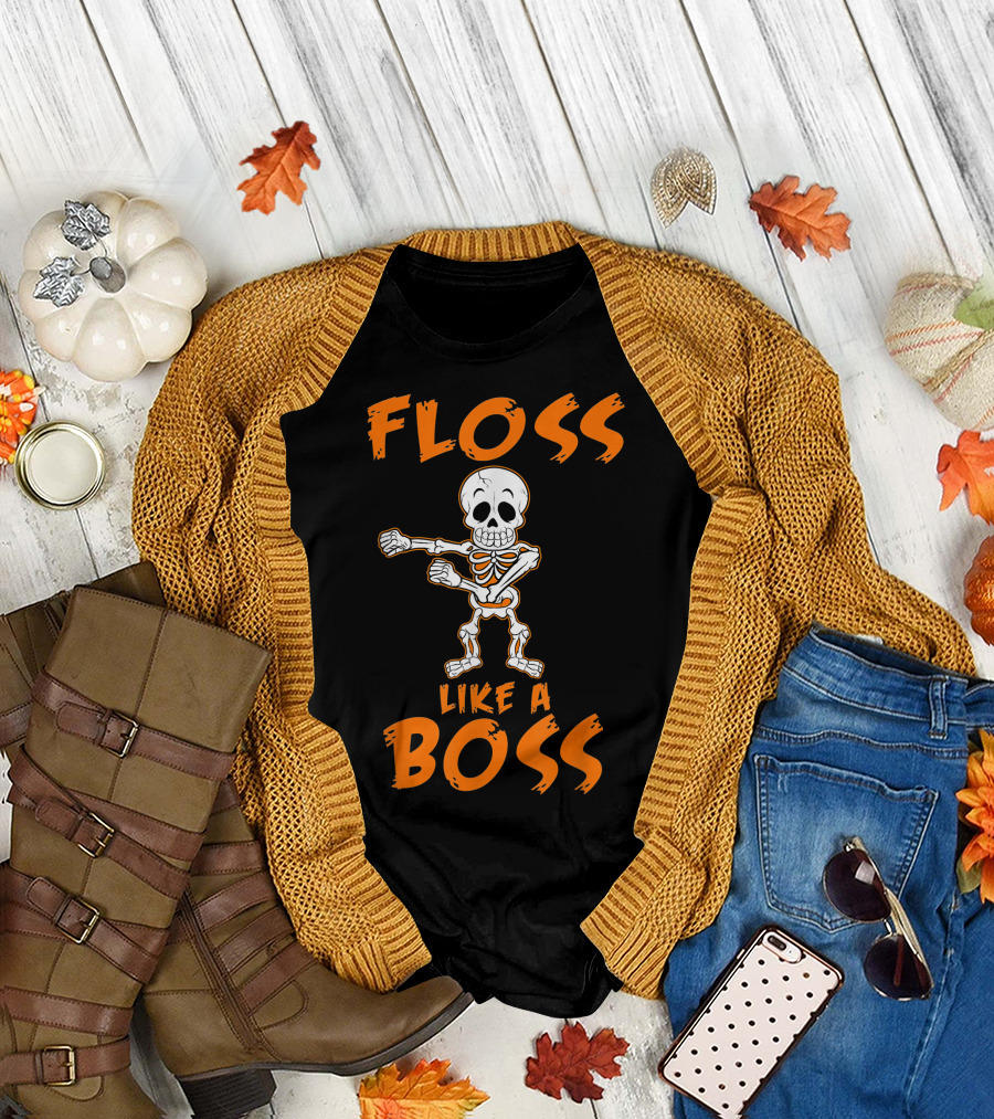 Floss Like a Boss Flossing Dance Halloween Flossing Skeleton T-Shirt
