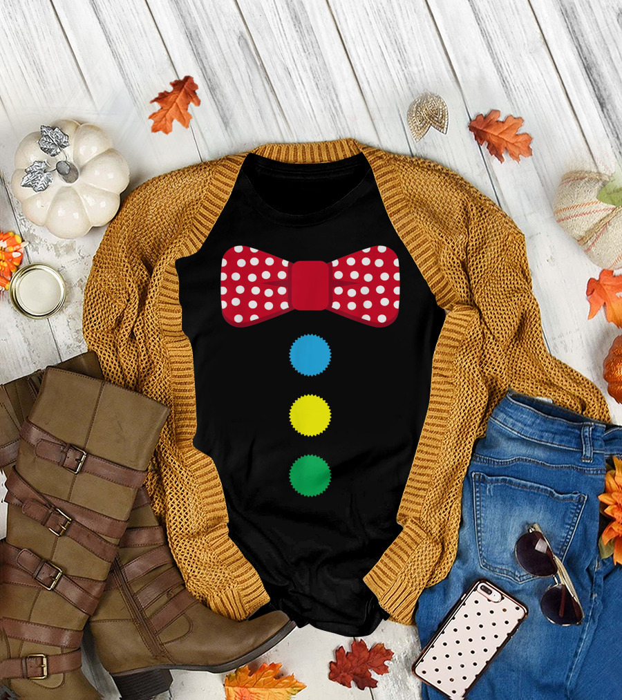 Clown Tie Costume Polka Dot Bowtie Circus Rainbow Halloween Carnival T-Shirt