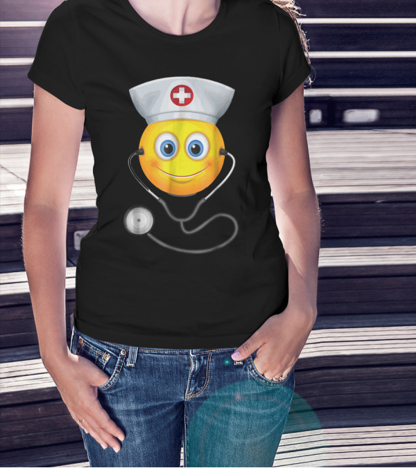 Halloween Funny Nurse Emoji With Stethoscope T-Shirt