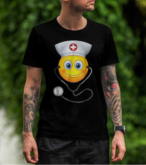Halloween Funny Nurse Emoji With Stethoscope T-Shirt