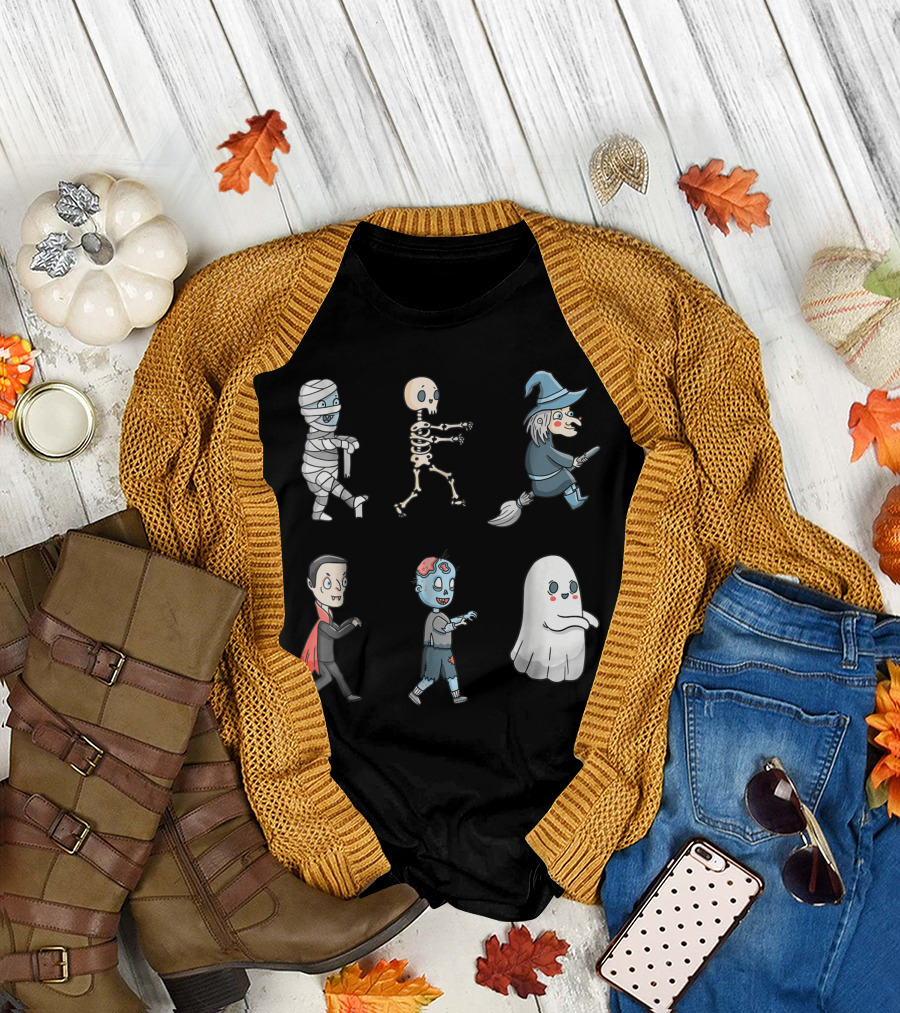 Halloween Witch Ghost Skeleton Mummy Vampire Zombie T-Shirt