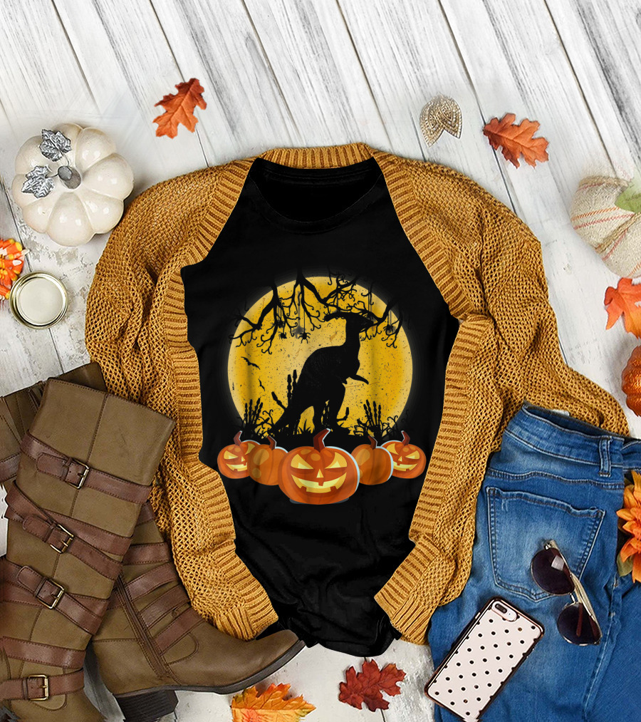 Parasaurolophus Pumpkin Halloween Moon Silhouette with Jack-o'-Lanterns T-Shirt