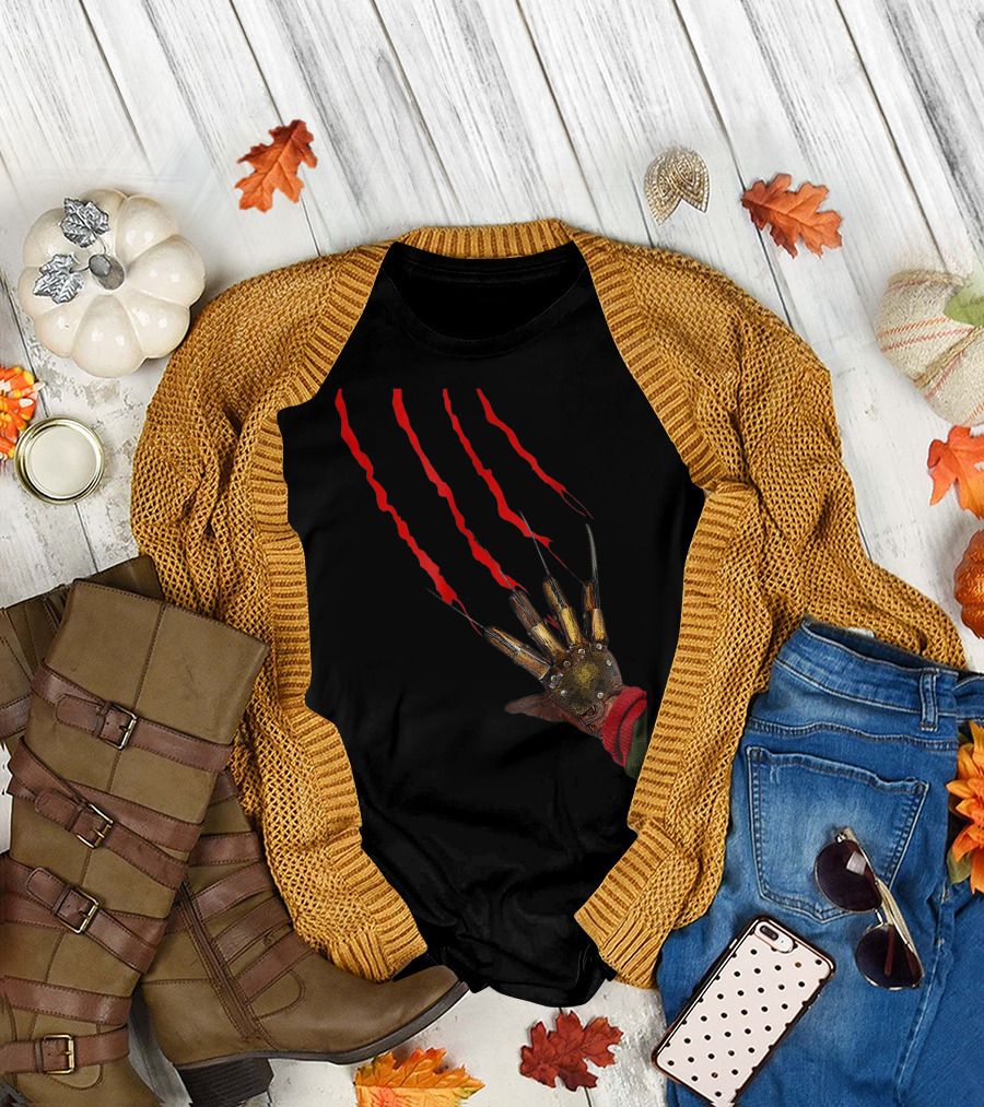 Freddy Krueger Halloween Slasher Ripped Glove Claws Creepy Iconic Horror T-Shirt