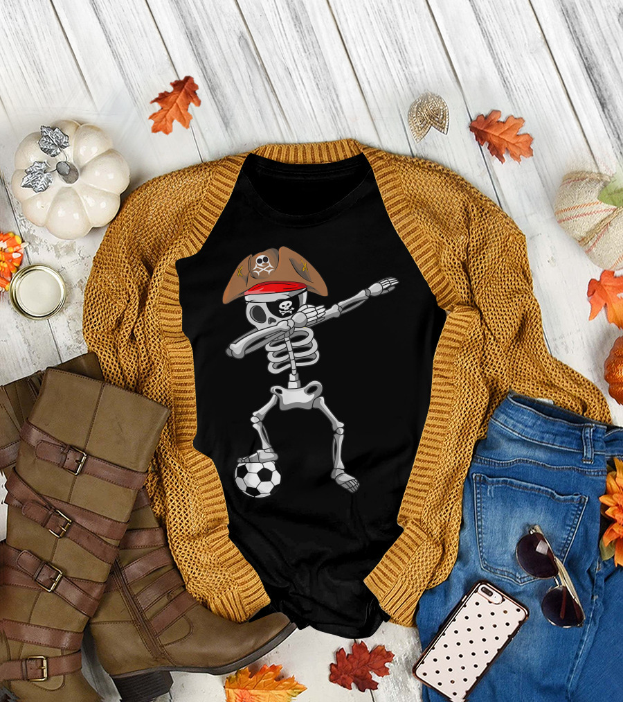 Pirate Skeleton Dabbing Halloween Soccer T-Shirt