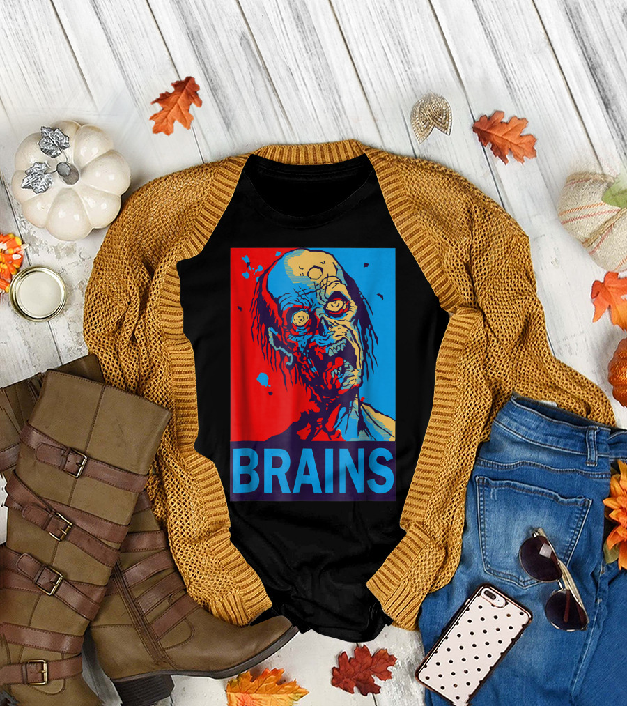 Halloween Zombie Brains Red Blue T-Shirt