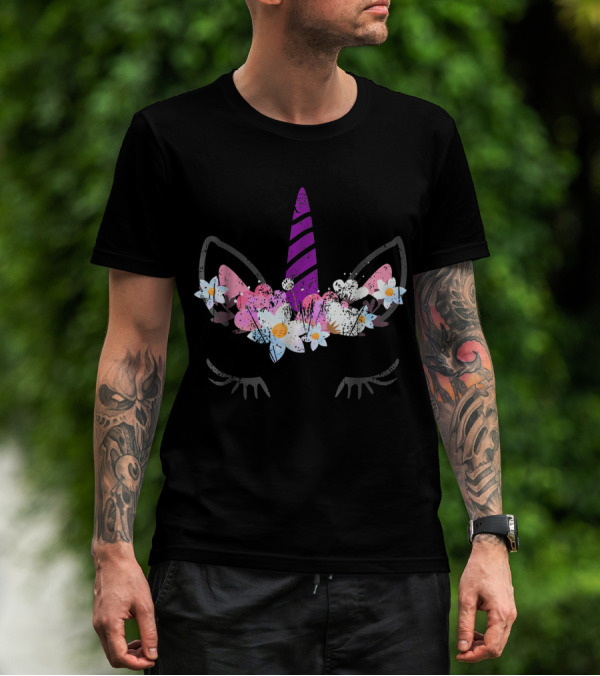 Unicorn Face With Flowers And Horn T-Shirt