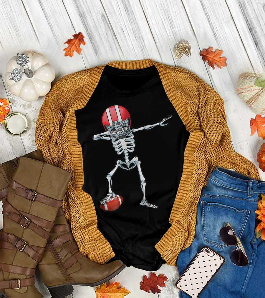 Dabbing Skeleton American Football Player T-Shirt