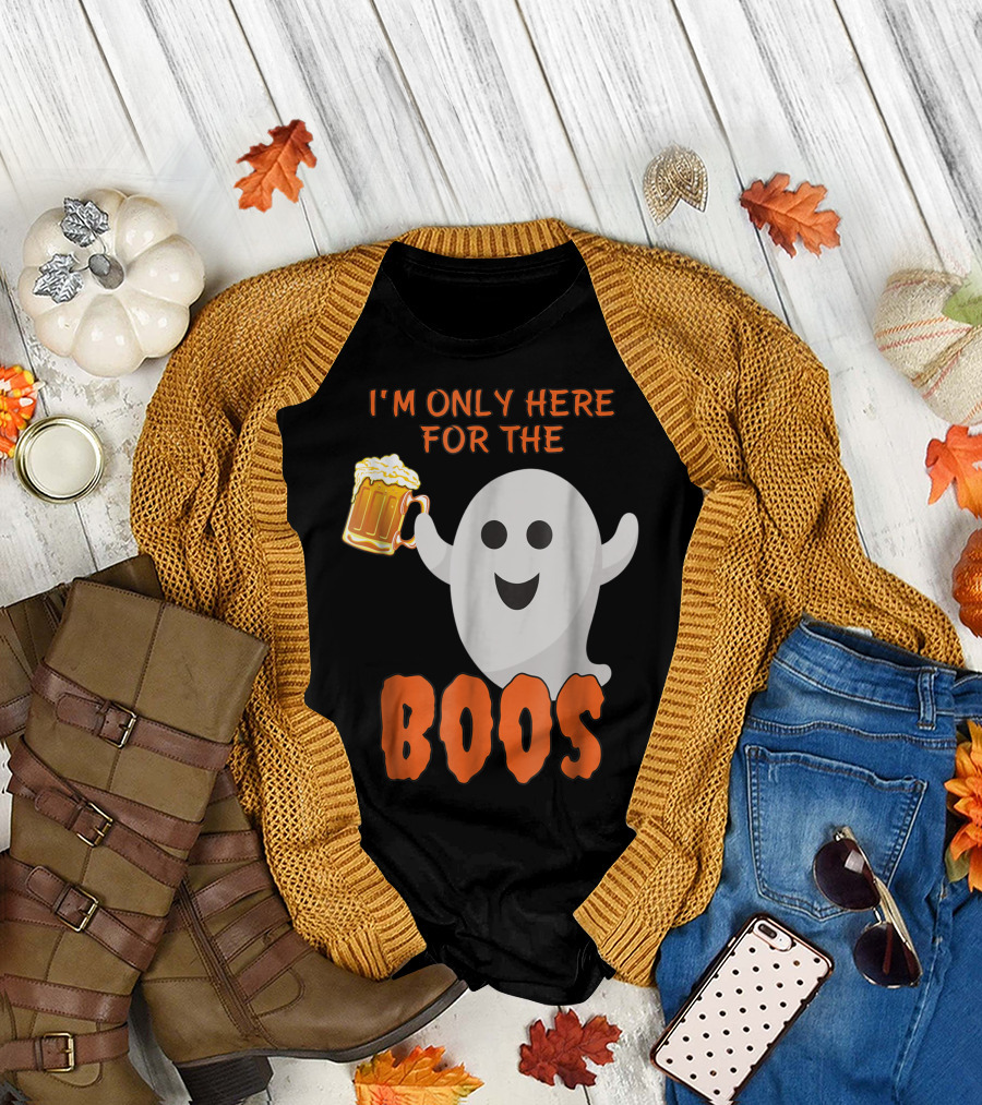 I'm Only Here for the Boos Ghost with Beer Mug T-Shirt