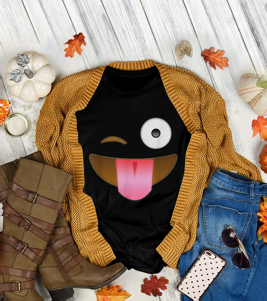 Halloween Tongue Emoji's Cute Kid's Winking Face with Tongue Out Halloween T-Shirt