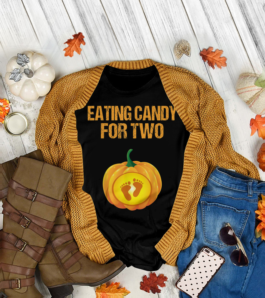Eating Candy for Two Pumpkin Baby Feet Pregnancy T-Shirt