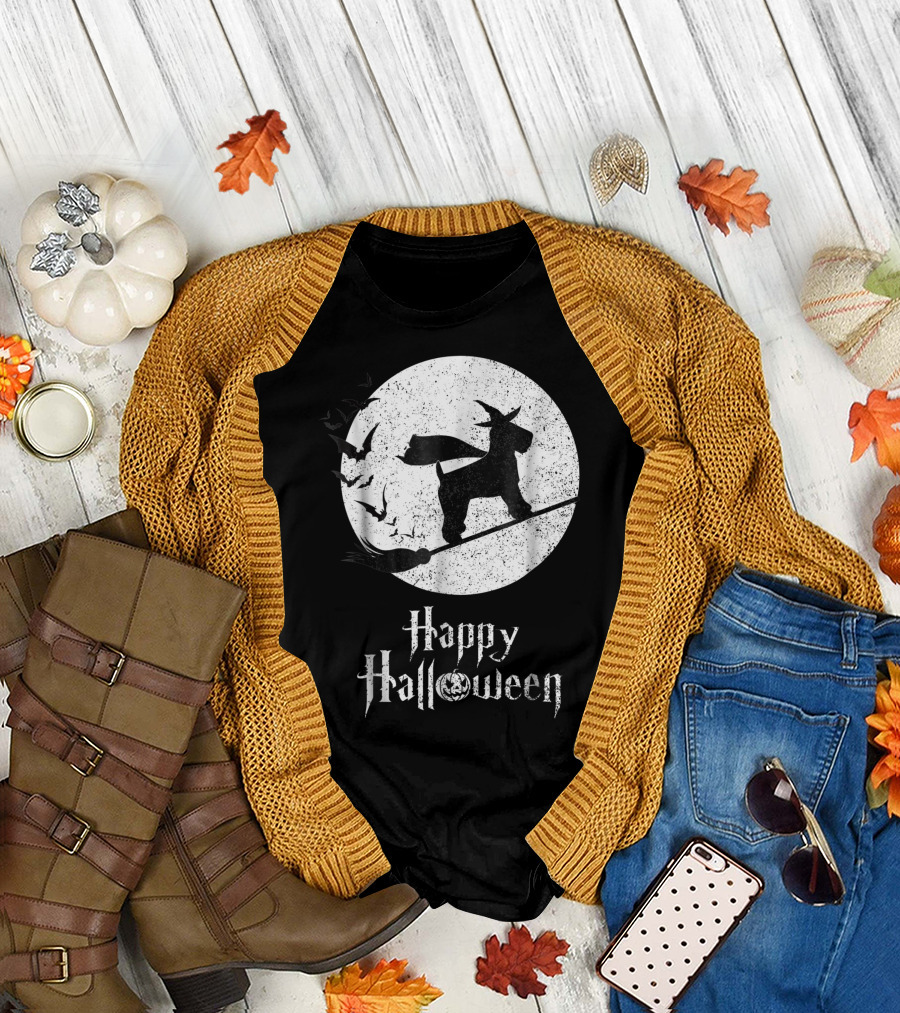 Happy Halloween Witch Soft Coated Wheaten Terrier Moon Bats T-Shirt