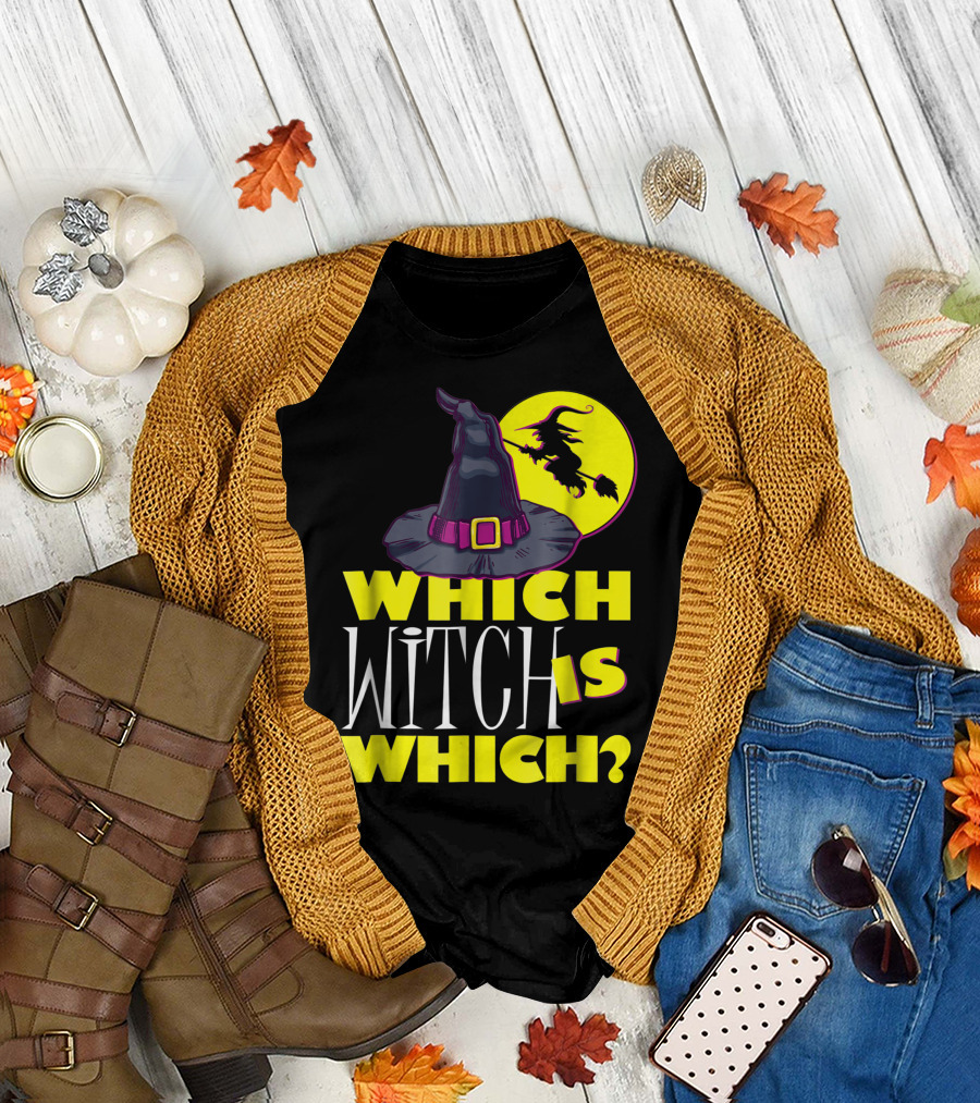 Which Witch Is Which Halloween Teacher Witch Hat and Flying Witch T-Shirt