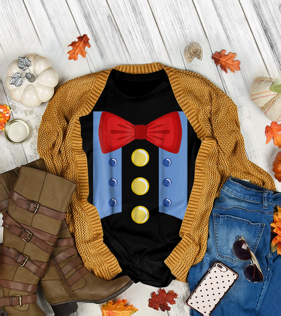 Red Bowtie with Blue Buttons and Yellow Accents Clown Ruffle T-Shirt