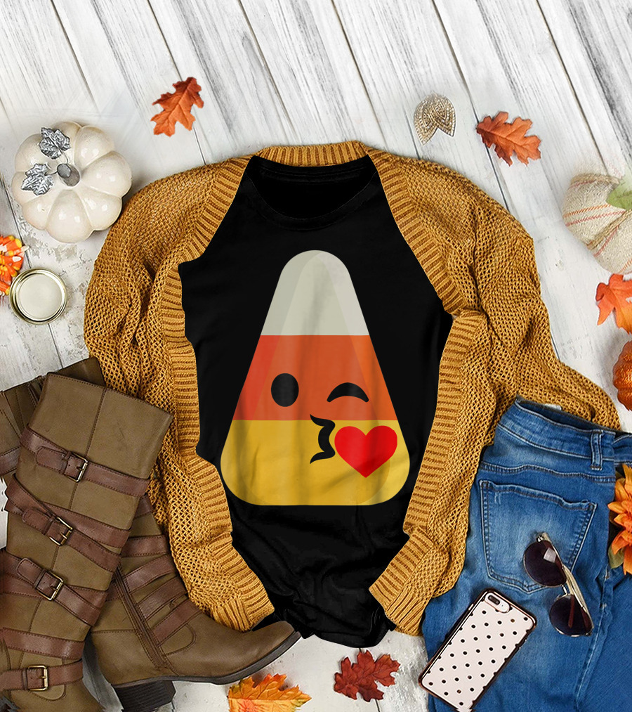 Candy Corn Winking Kiss Heart Emoji T-Shirt