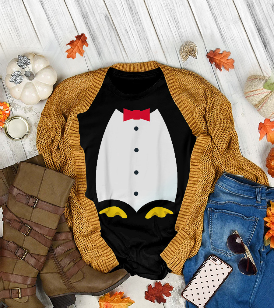 Penguin Tuxedo Bow Tie and Yellow Flippers T-Shirt