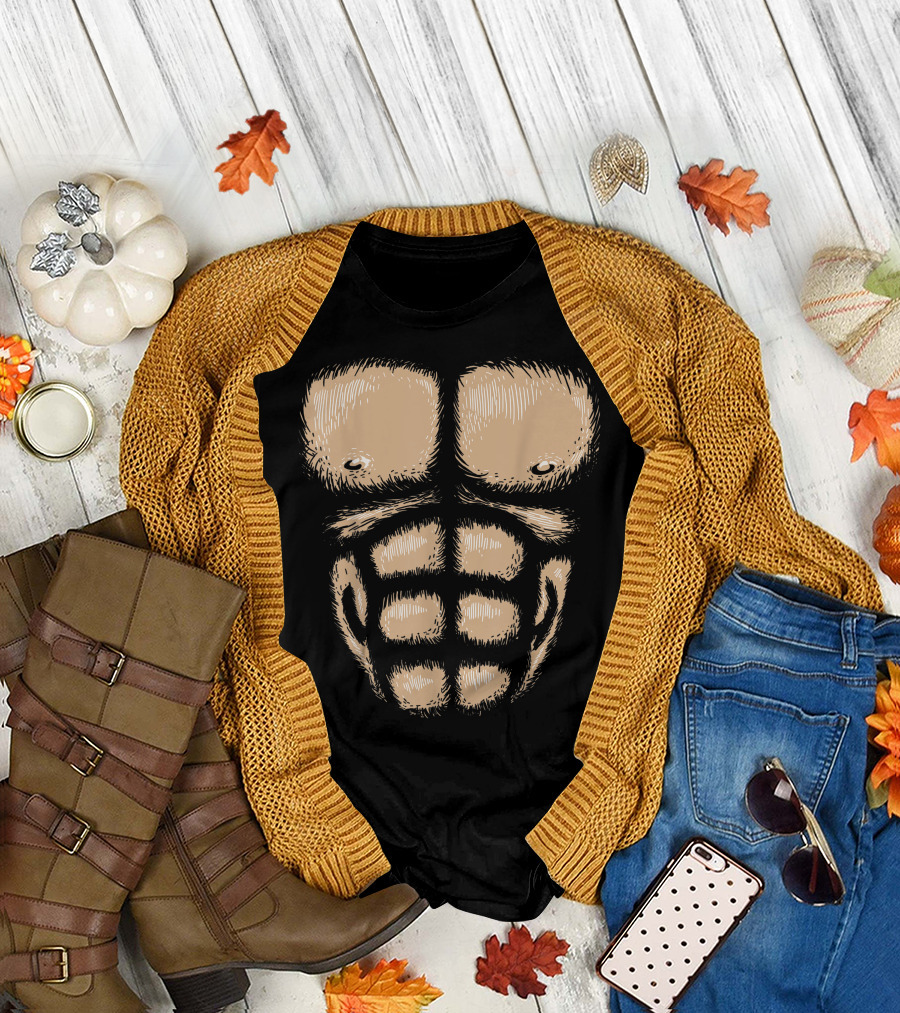 Monkey Chest Muscles Halloween Costume Gorilla Suit Bodybuilder Abs T-Shirt