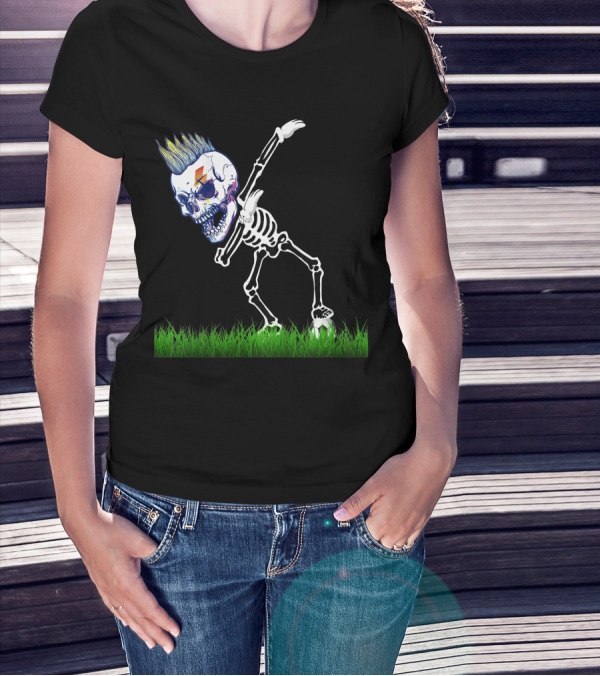 Kids Halloween Soccer Skeleton Dabbing Skull Boy Iconic Dance T-Shirt