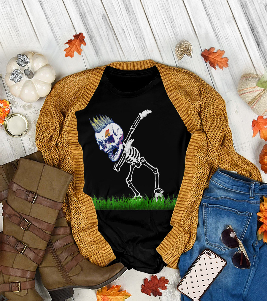 Kids Halloween Soccer Skeleton Dabbing Skull Boy Iconic Dance T-Shirt