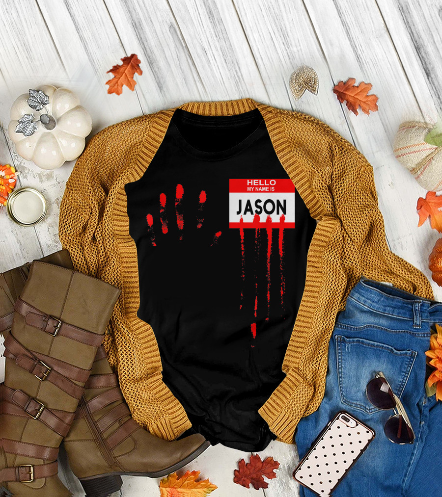 Hello My Name Is Jason Handprint Halloween Horror T-Shirt