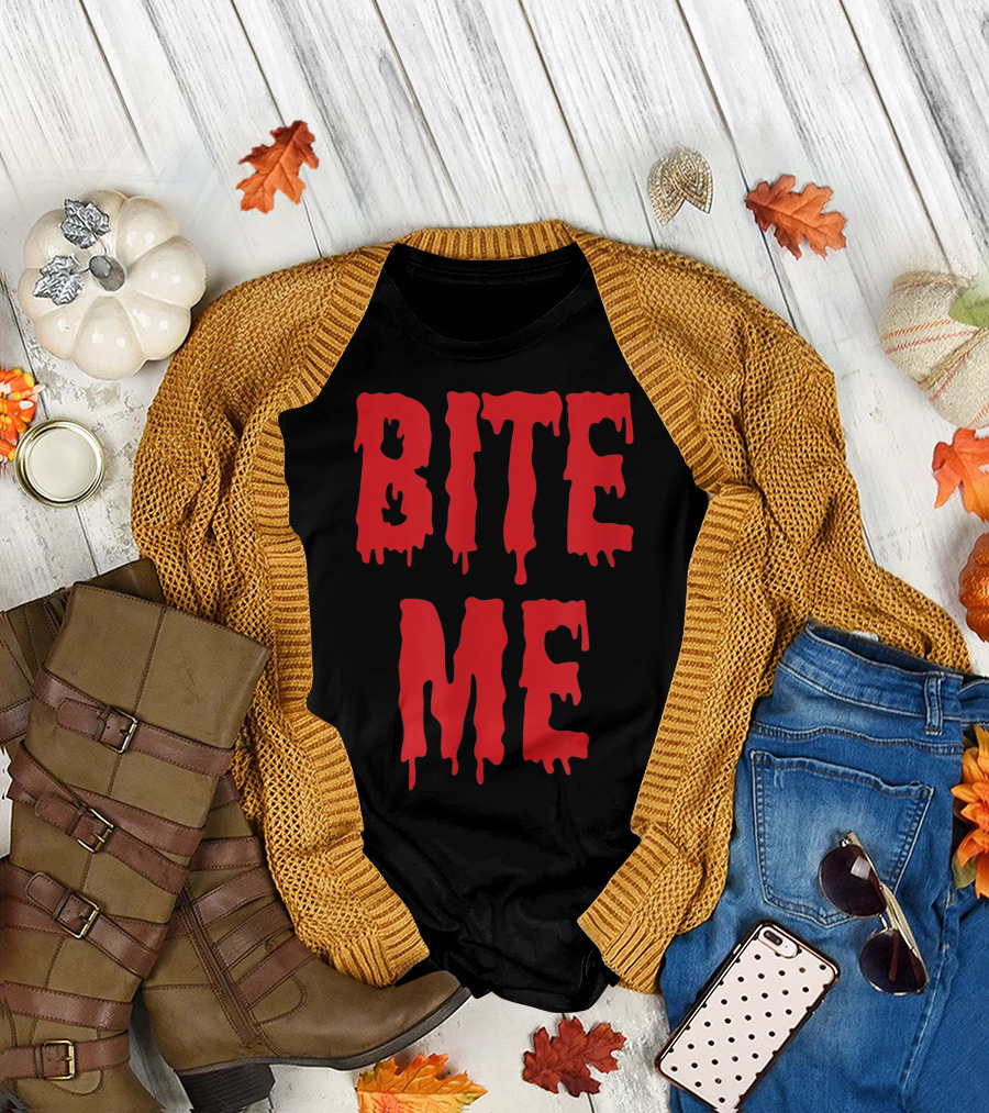 Bite Me Halloween Vampire Style Dripping T-Shirt