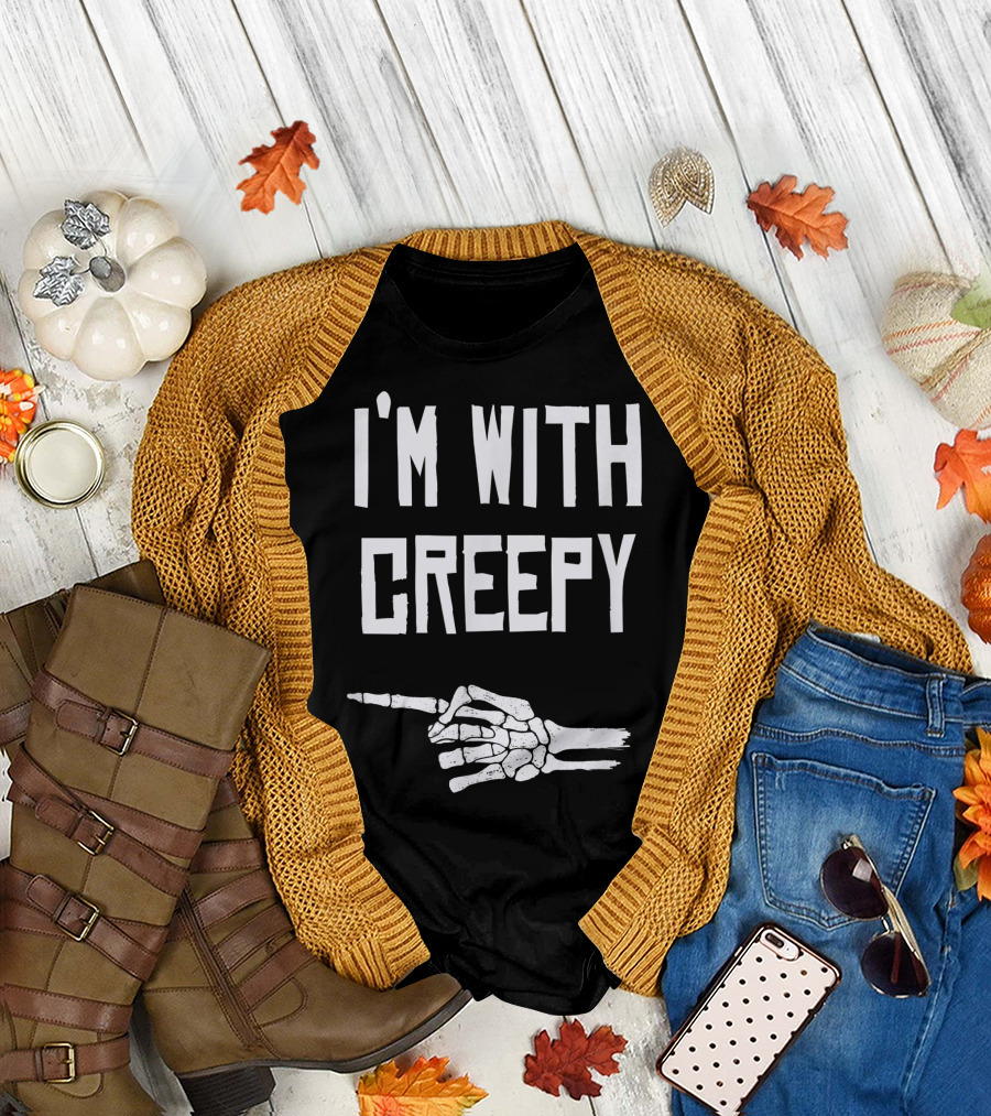 I'm With Creepy Skeleton Hand Pointing T-Shirt