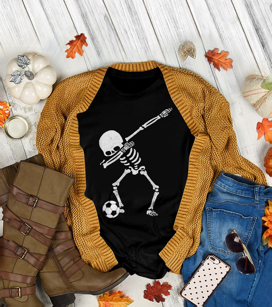 Halloween Soccer Skeleton with Dab Pose and Soccer Ball T-Shirt