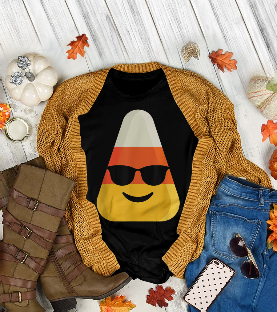 Candy Corn Emoji with Cool Sunglasses T-Shirt