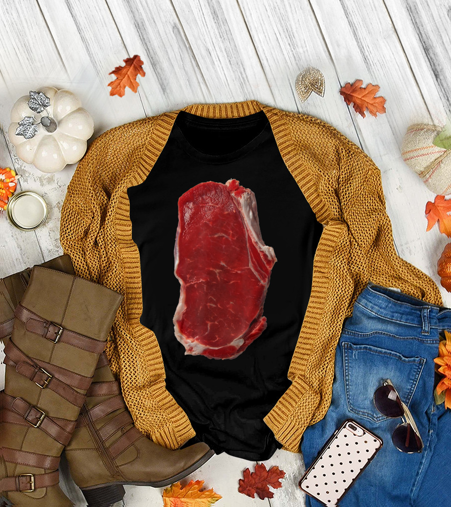 Piece Of Meat Red Raw Comical Halloween Steak T-Shirt