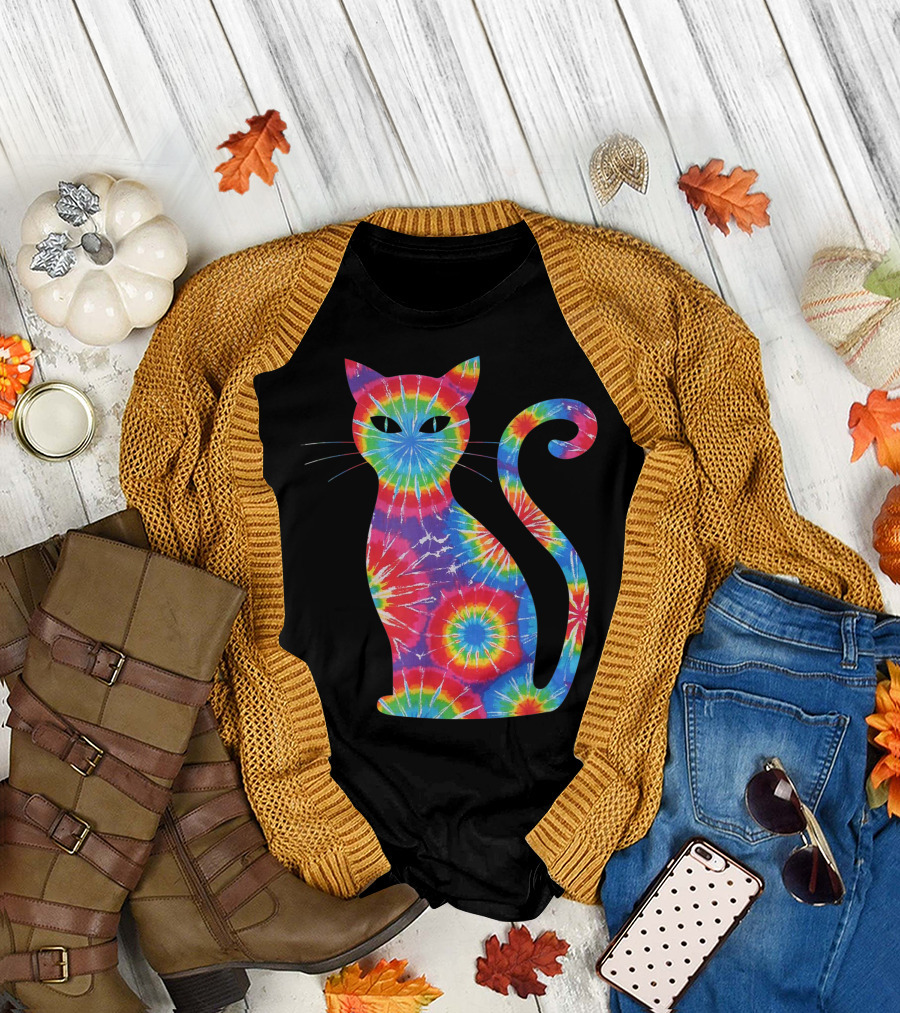 Cat Meow Rainbow Tie Dye T-Shirt