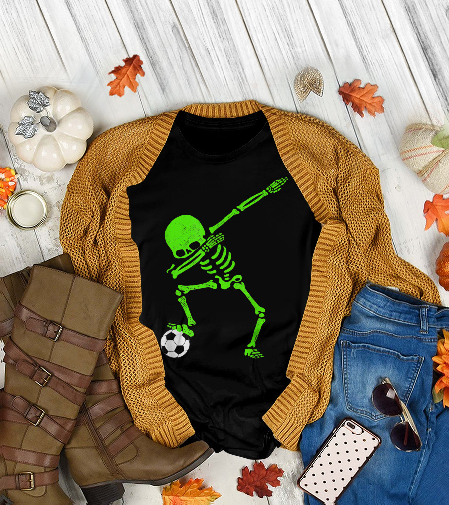 Skeleton Dabbing with Soccer Ball for Halloween T-Shirt