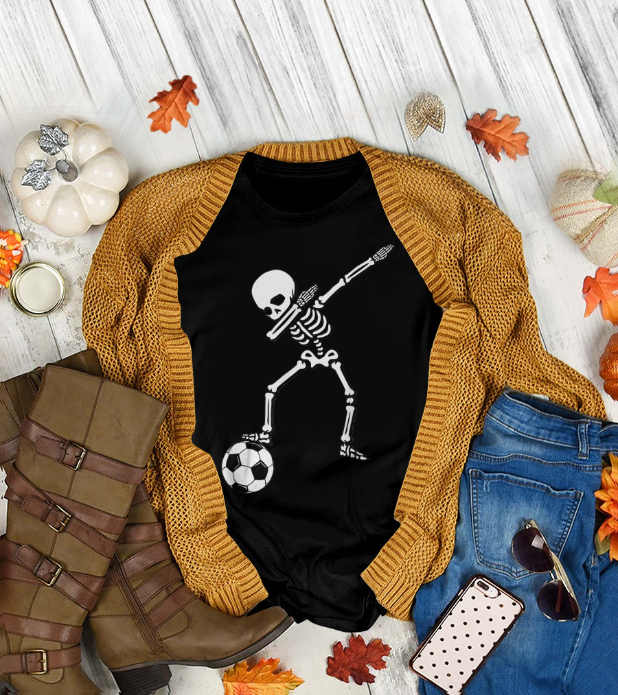 Dabbing Skeleton Kicking Soccer Ball T-Shirt