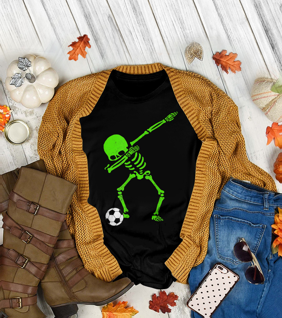 Halloween Glow Dabbing Skeleton Soccer Ball T-Shirt