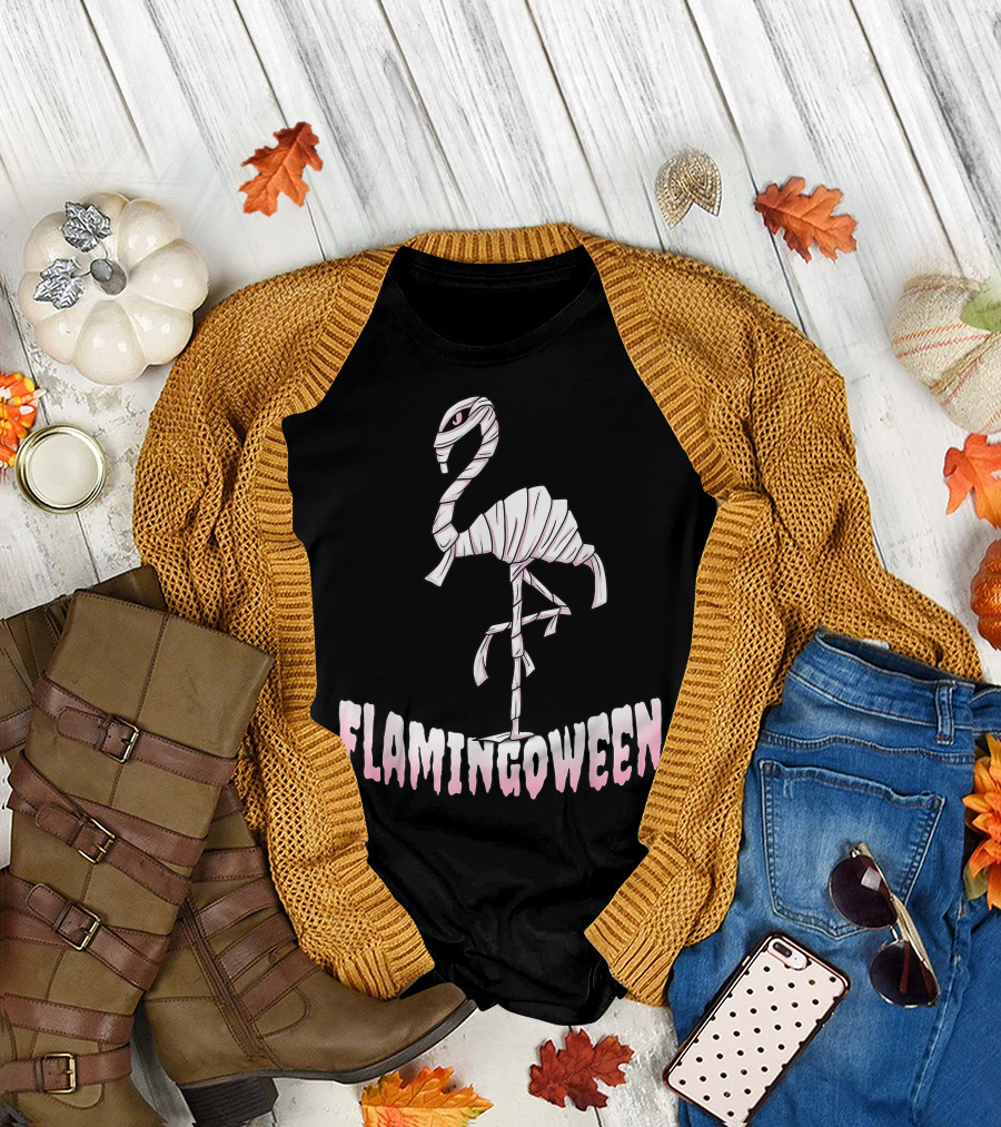 Flamingoween Mummy Flamingo Halloween T-Shirt
