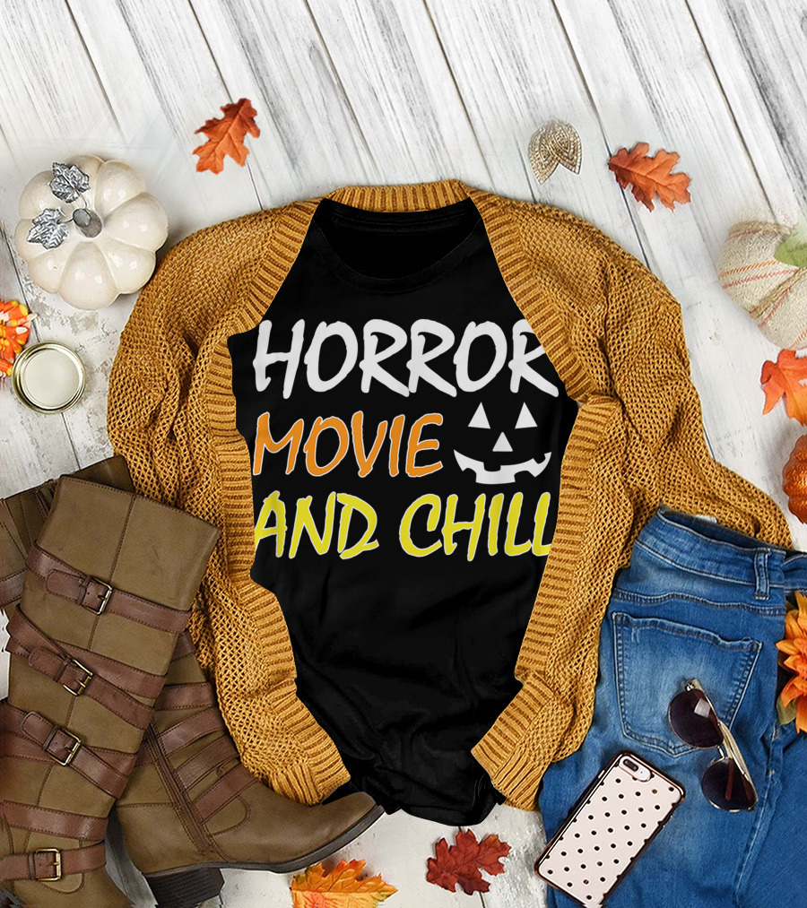 Horror Movie And Chill Pumpkin Face T-Shirt