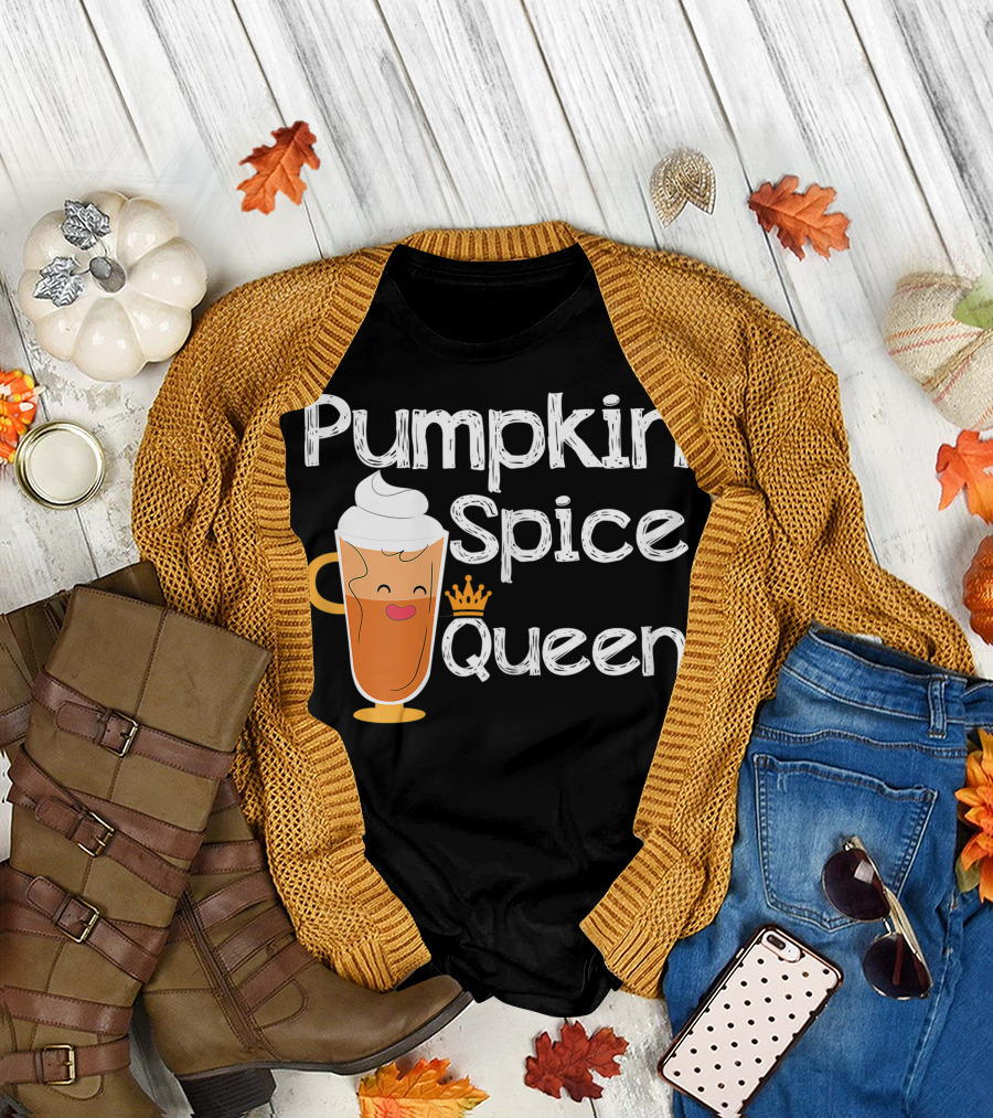 Pumpkin Spice Queen Latte Halloween Girls Squad T-Shirt