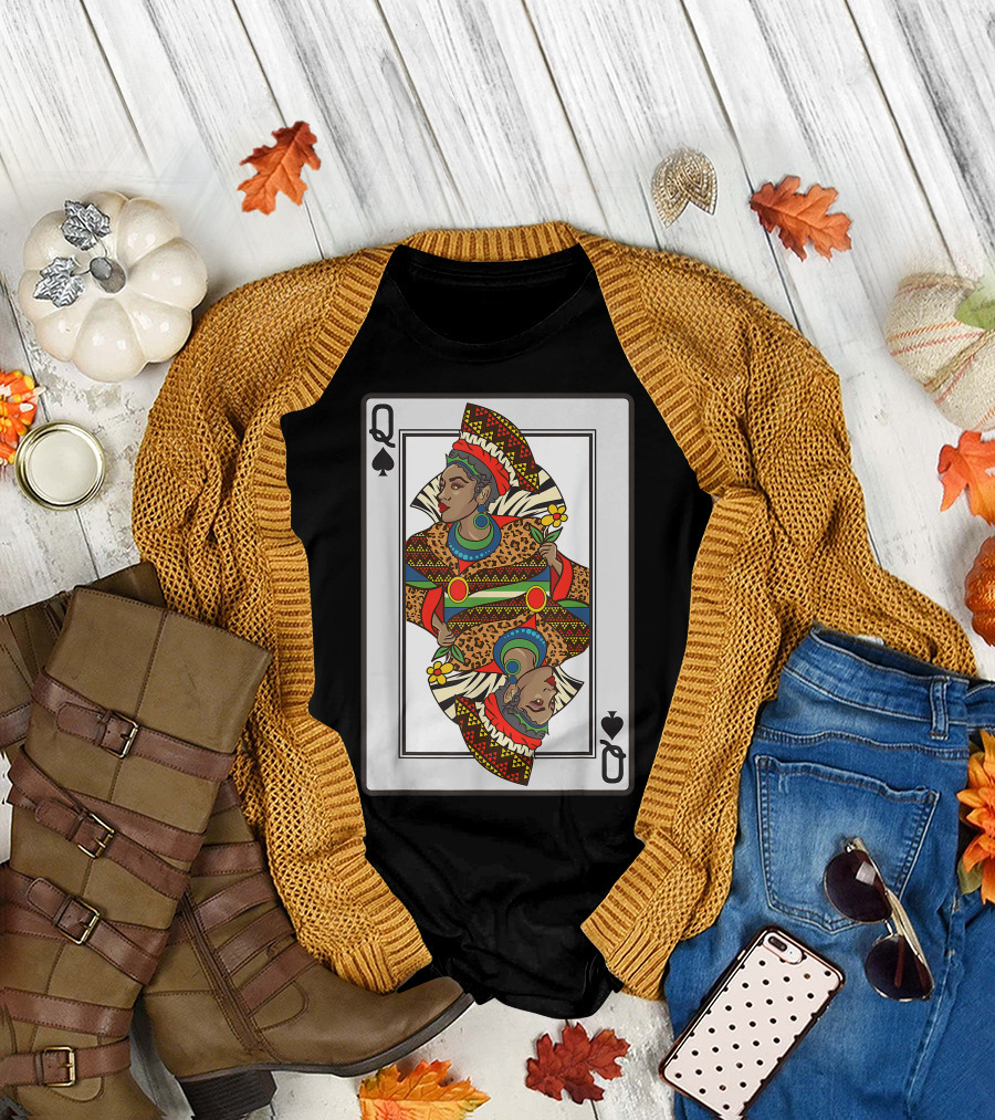 Queen Spades African American Card Halloween Vibrant Cultural T-Shirt