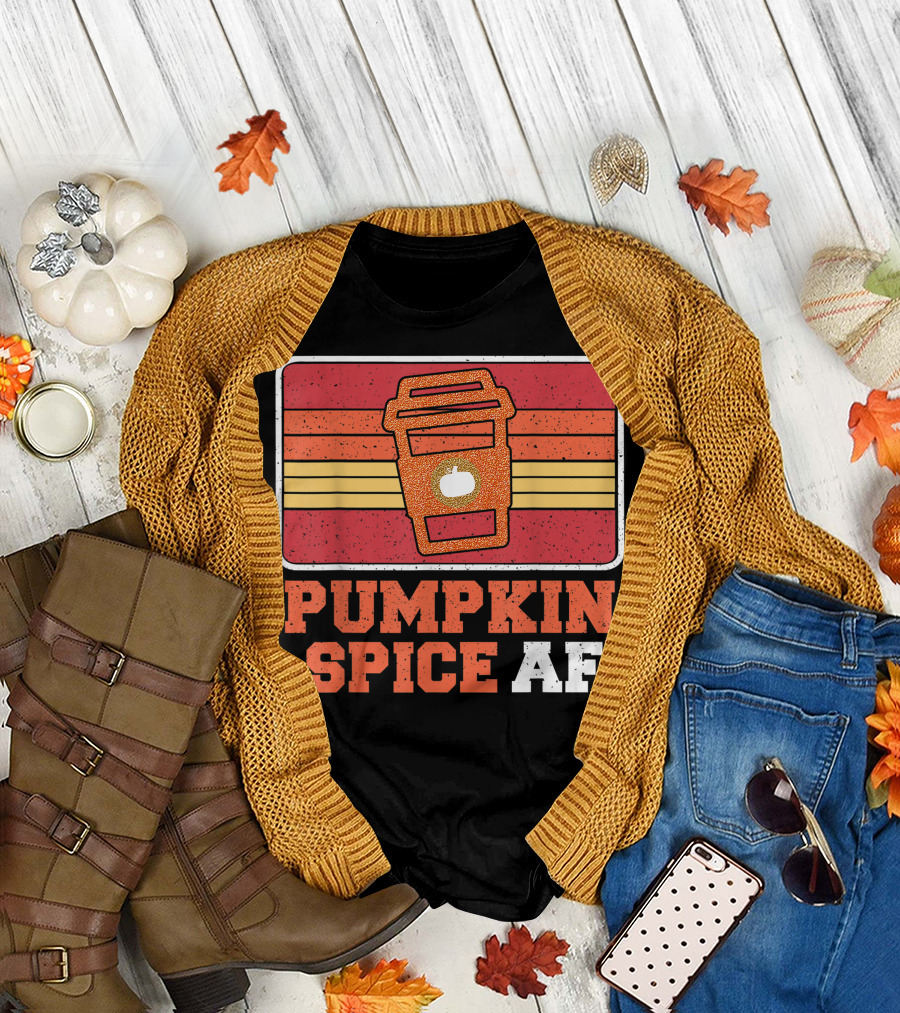 Pumpkin Spice AF Coffee Cup Vintage Halloween Latte T-Shirt