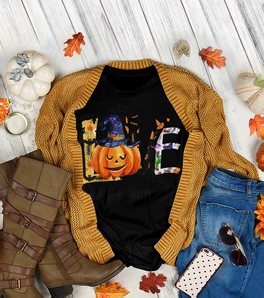 Halloween Pumpkin Love Nanalife Witch Hat Funny Nana Life T-Shirt