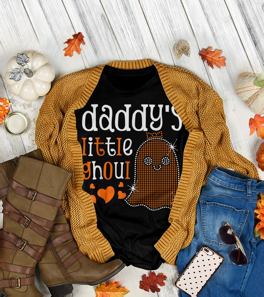 Daddy's Little Ghoul Cute Halloween Ghost with Hearts T-Shirt